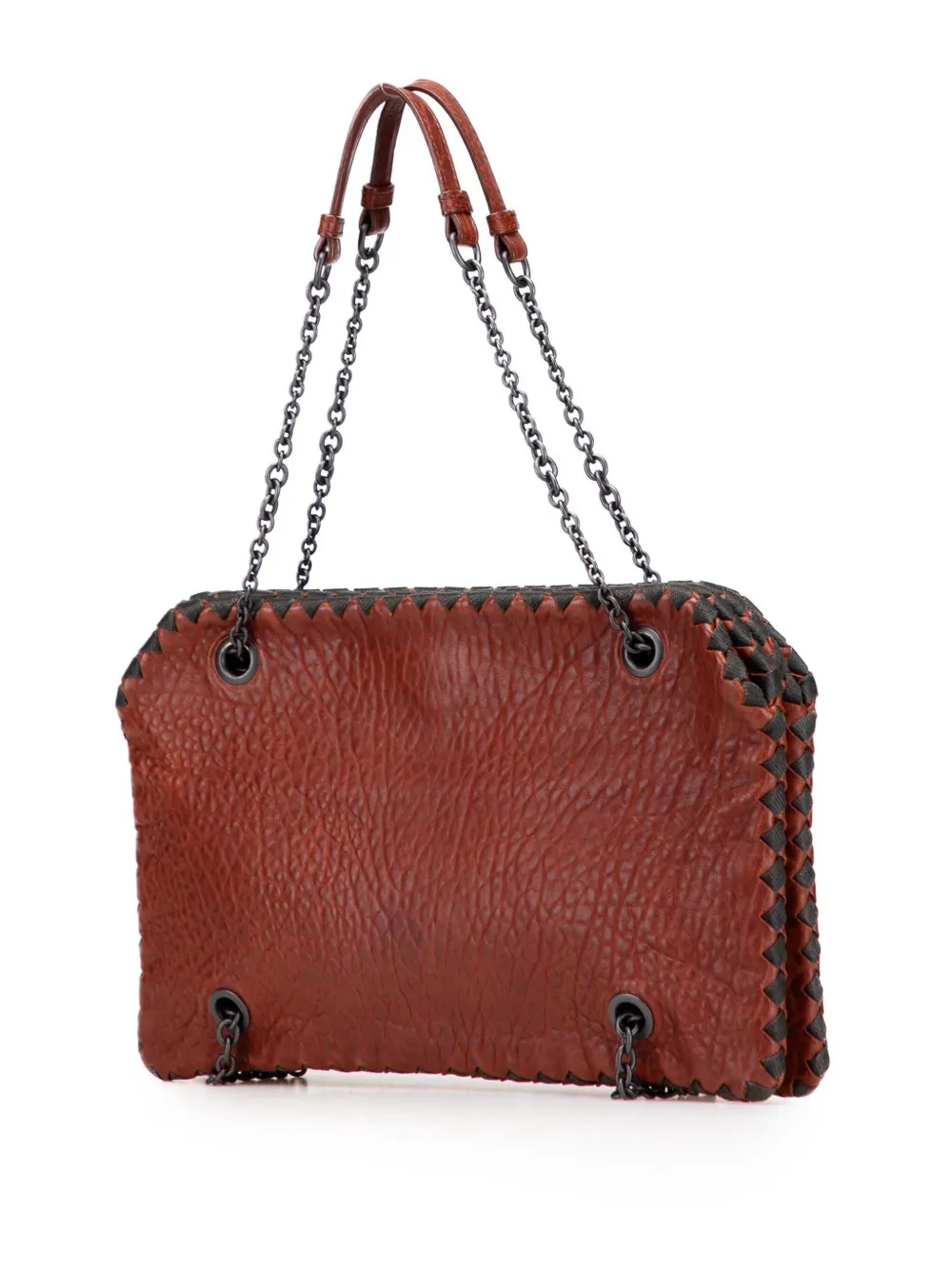 Pre-owned Bottega Veneta 2012-2025 Textured Leather Whipstitch Duo Shoulder Bag In Red