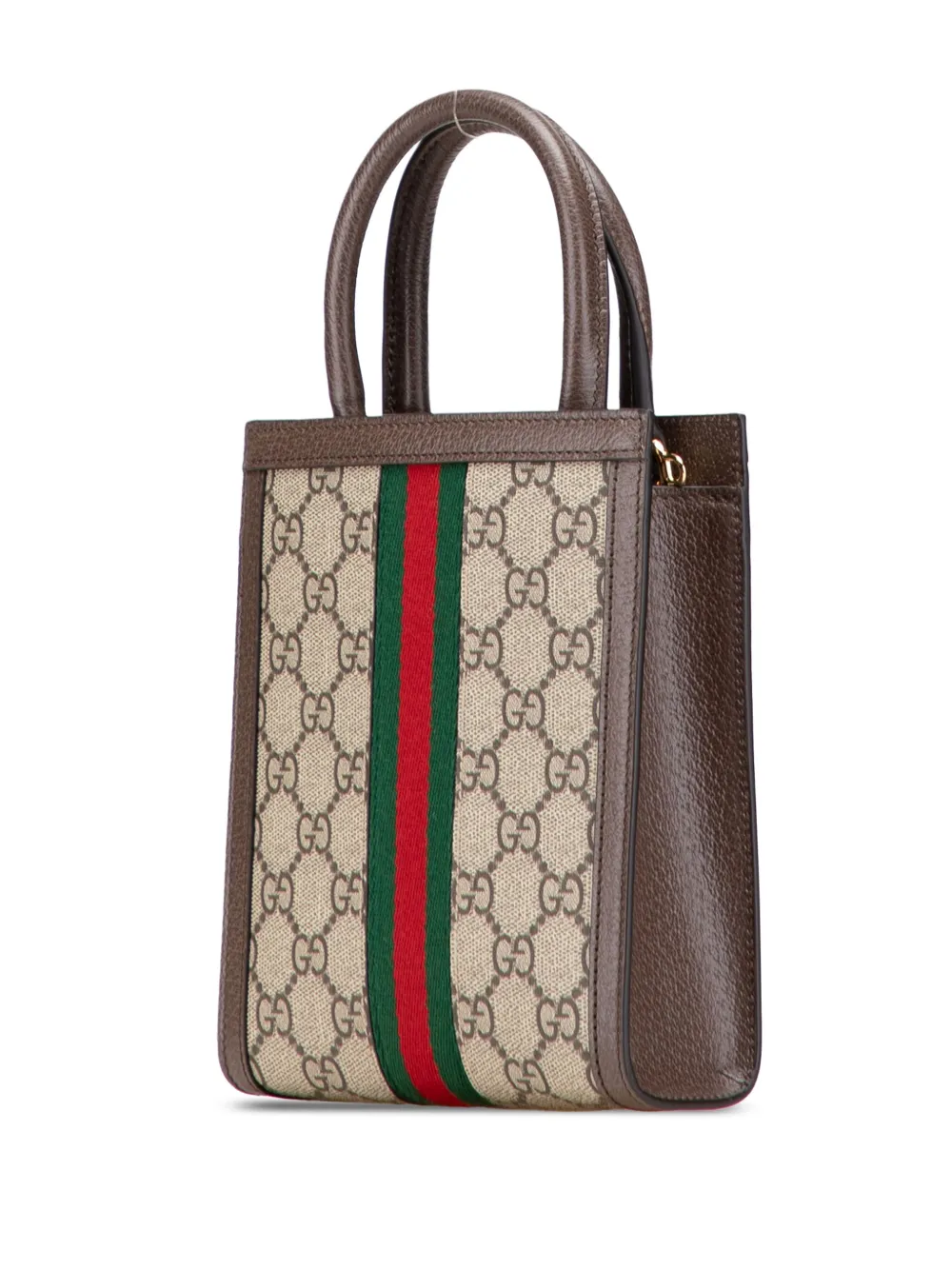Pre-owned Gucci 2016-2025 Mini Gg Supreme Ophidia Web Satchel In Brown