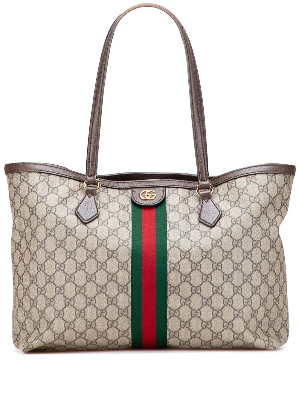 Pre-owned Gucci 2016-2025 Medium Gg Supreme Ophidia Tote Bag In Brown