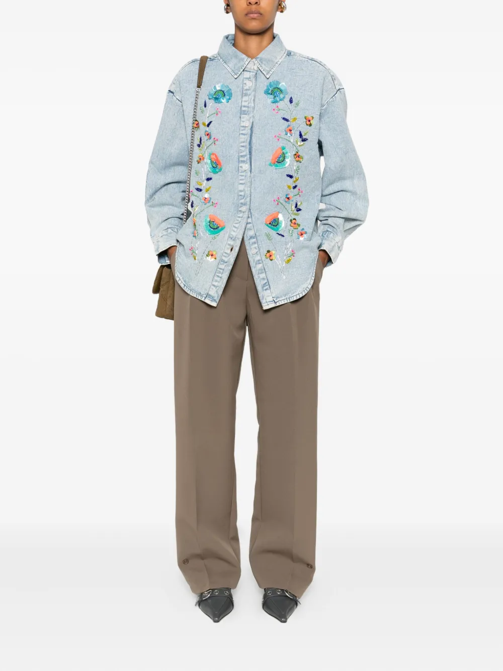 Essentiel Antwerp Blouse met pailletten en bloemen - Blauw