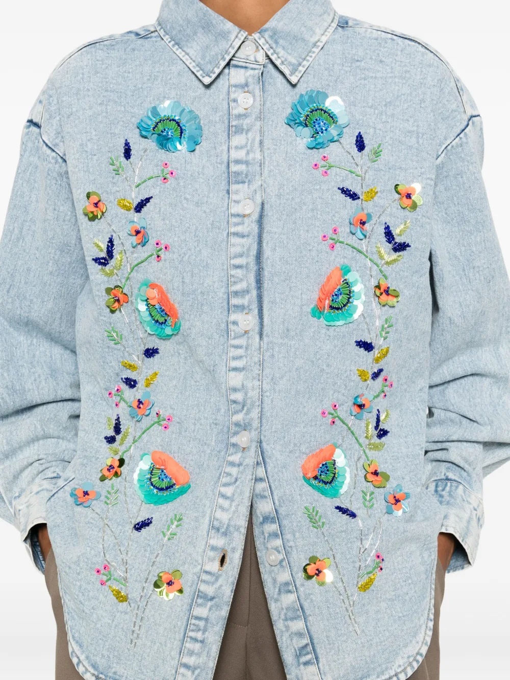Essentiel Antwerp Sequin-embellished Floral Shirt In Blue