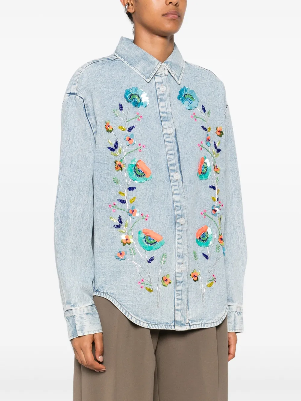 Essentiel Antwerp Sequin-embellished Floral Shirt In Blue