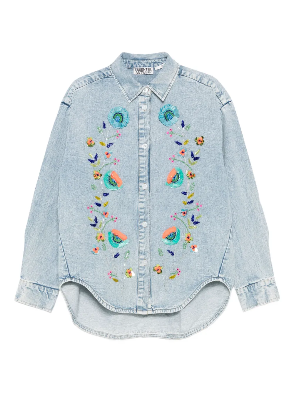Essentiel Antwerp sequin-embellished floral shirt | Blue | Image 1