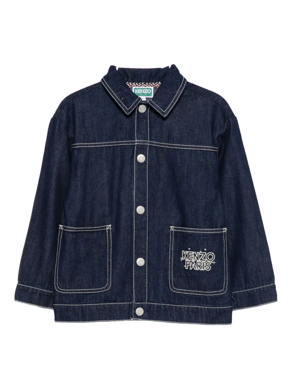 Kenzo Embroidered Denim Jacket In Blue