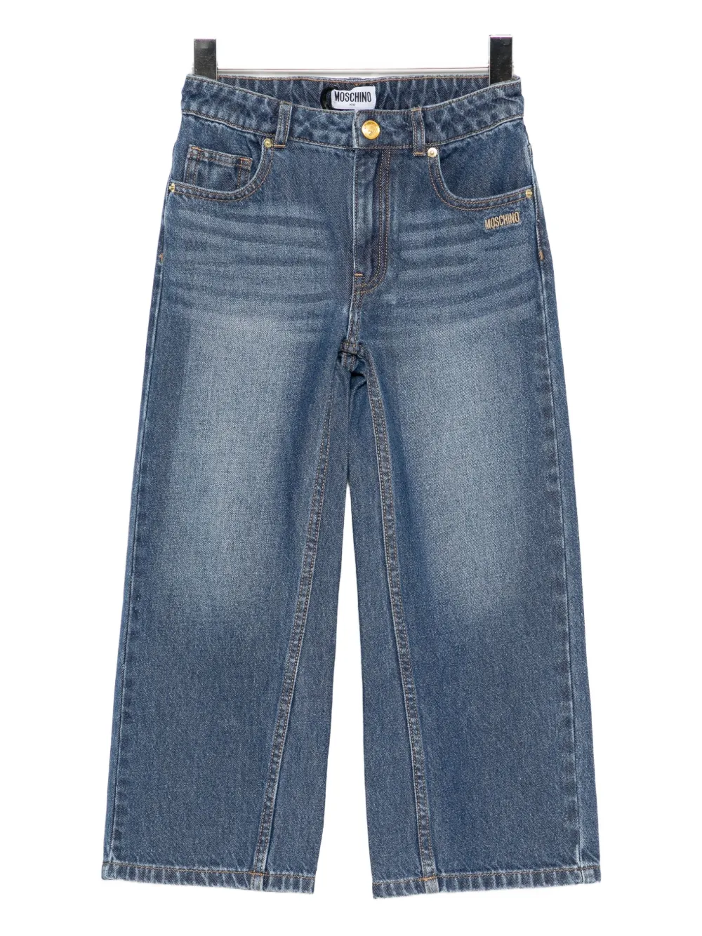Moschino Bear-embroidered Jeans In Blue