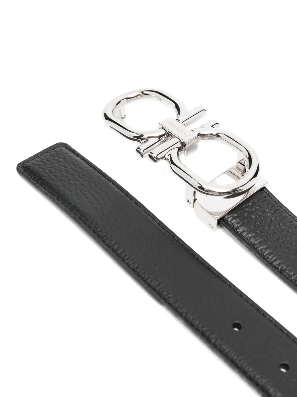 Ferragamo Black Leather Reversible Belt In Black