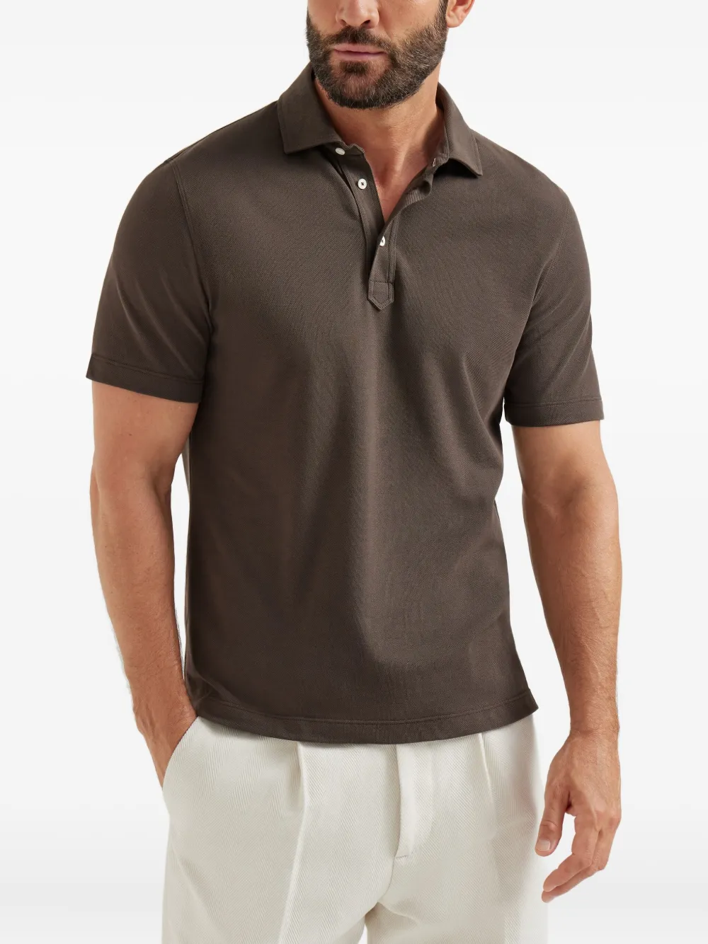 Brunello Cucinelli Piqué Polo Shirt In Brown