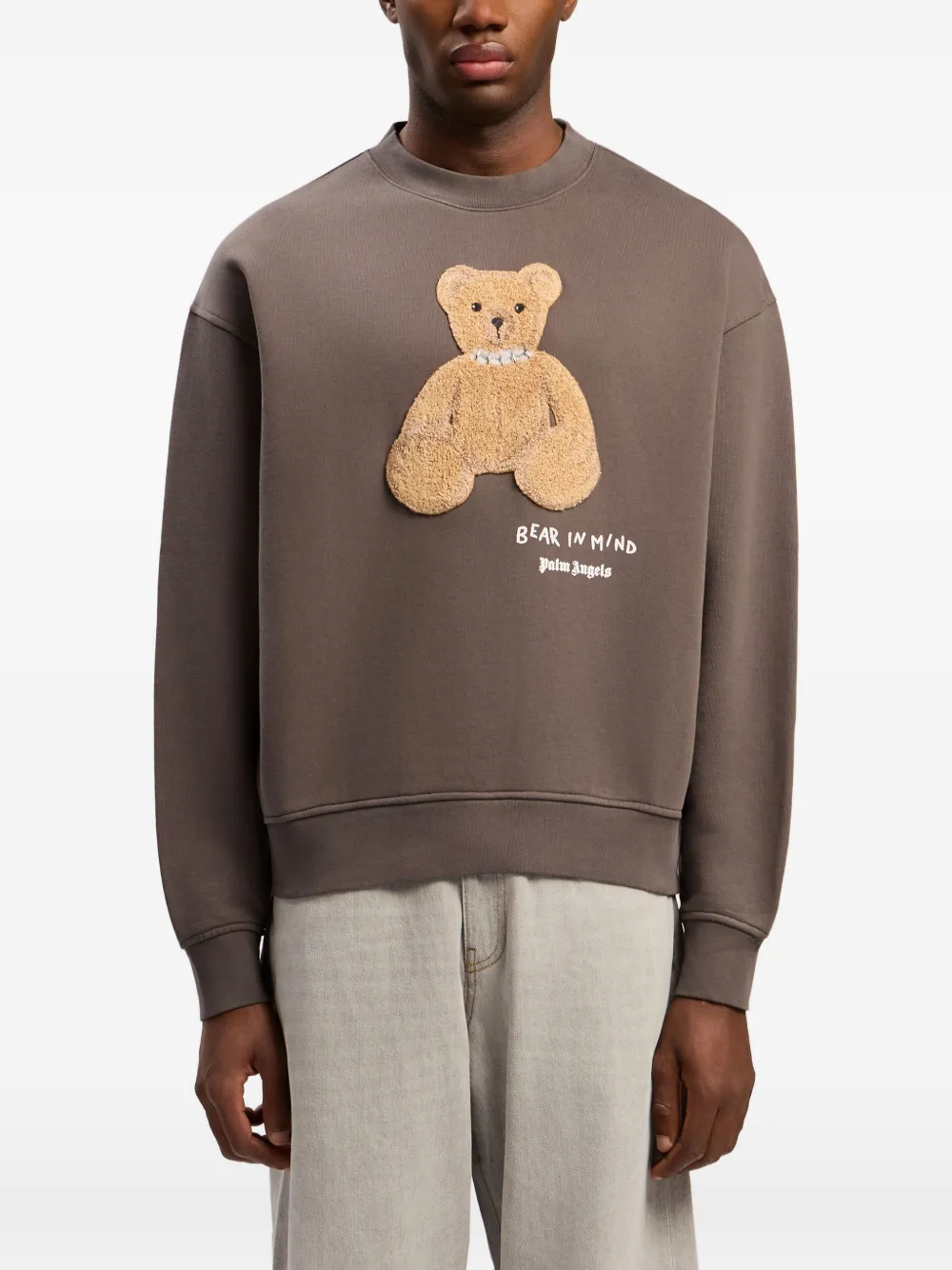 Palm Angels Sweater met teddybeerapplicatie en ronde hals Grijs