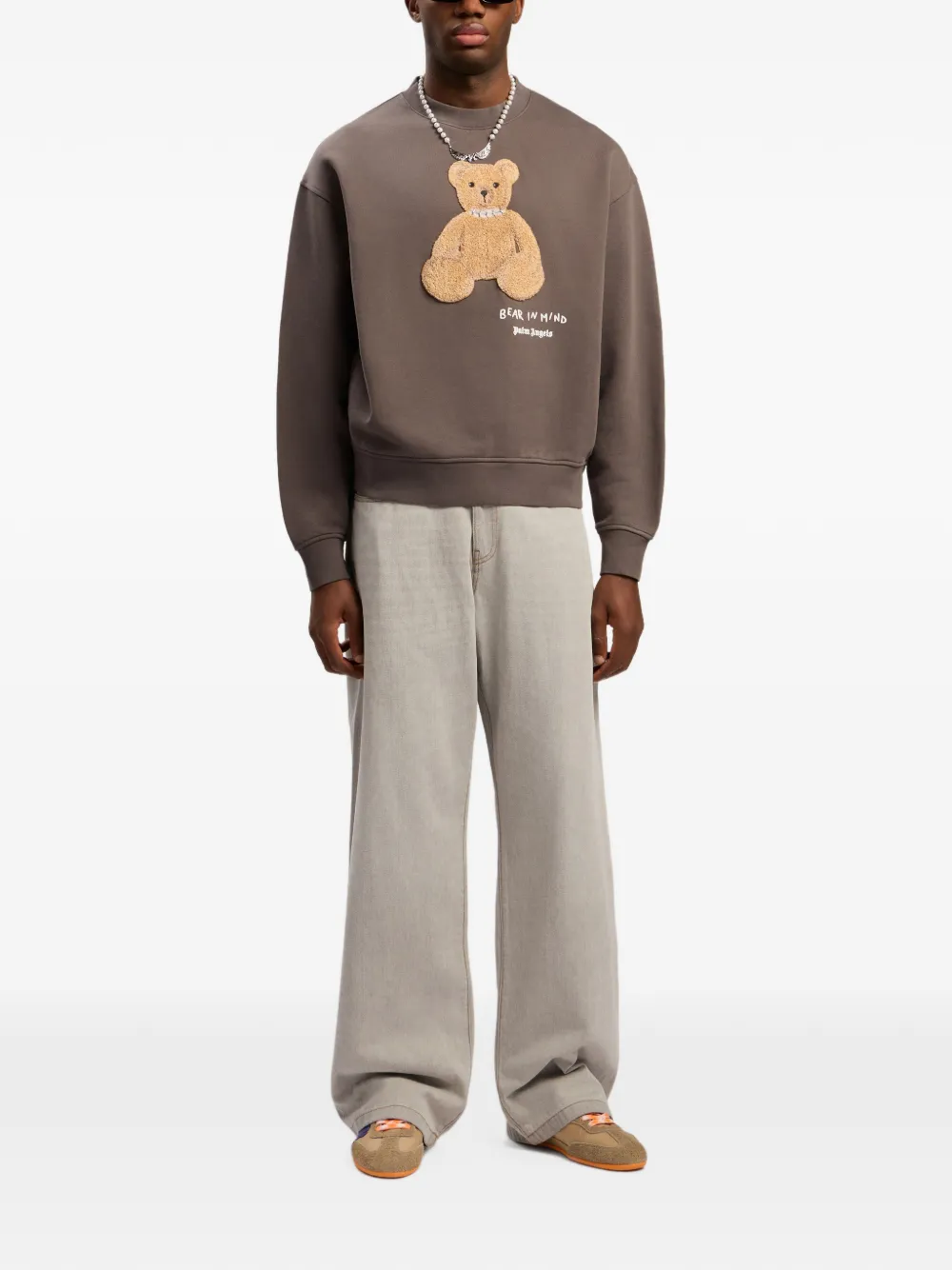 Palm Angels Sweater met teddybeerapplicatie en ronde hals Grijs