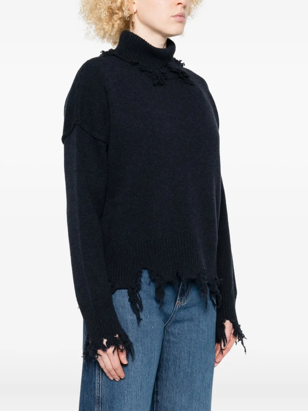 Seafarer Stella Frayed-edges High-neck Sweater In Blue