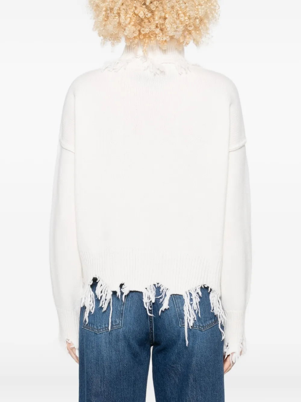 Seafarer Stella Frayed-edges High-neck Sweater In White