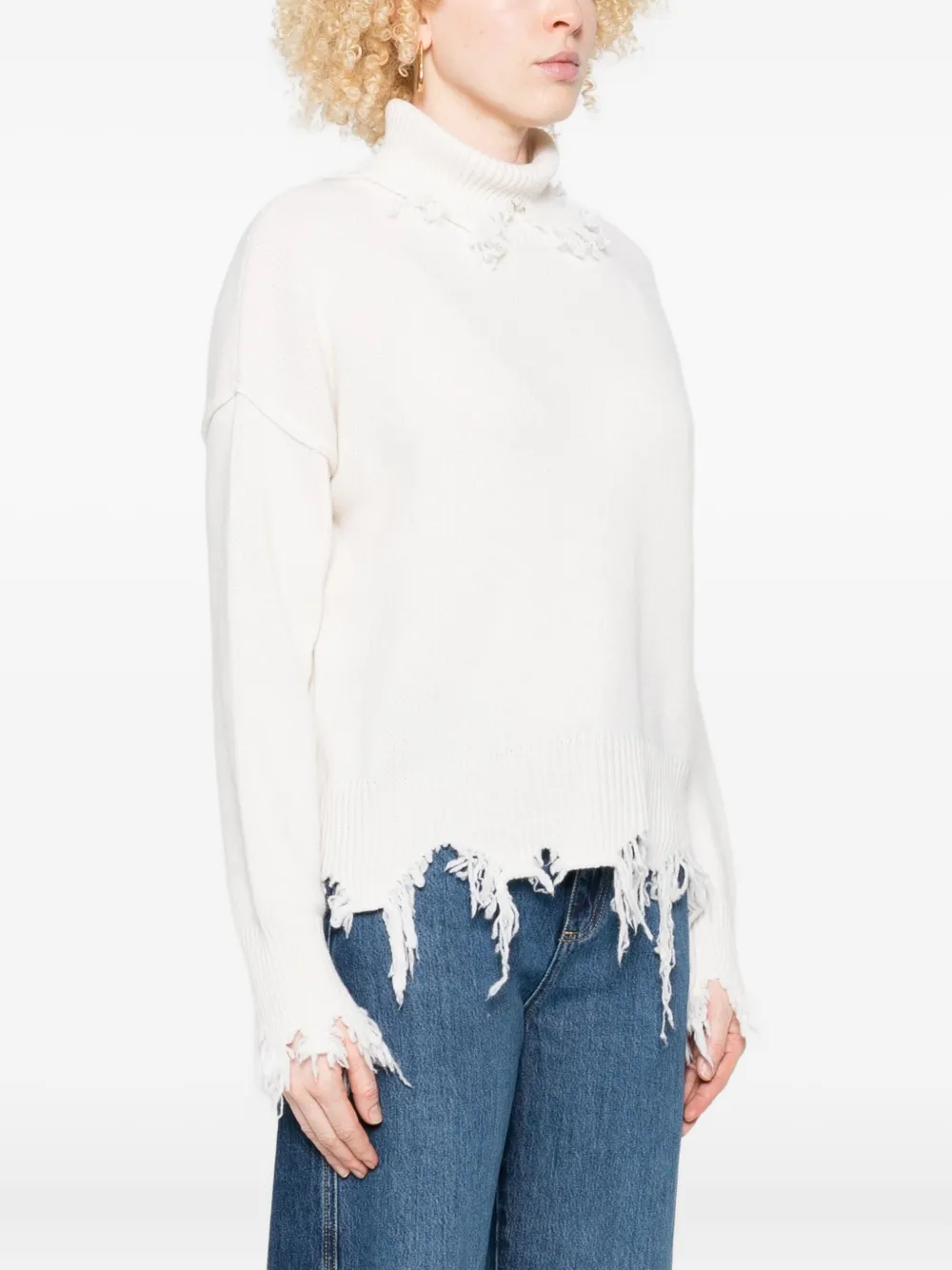 Seafarer Stella Frayed-edges High-neck Sweater In White