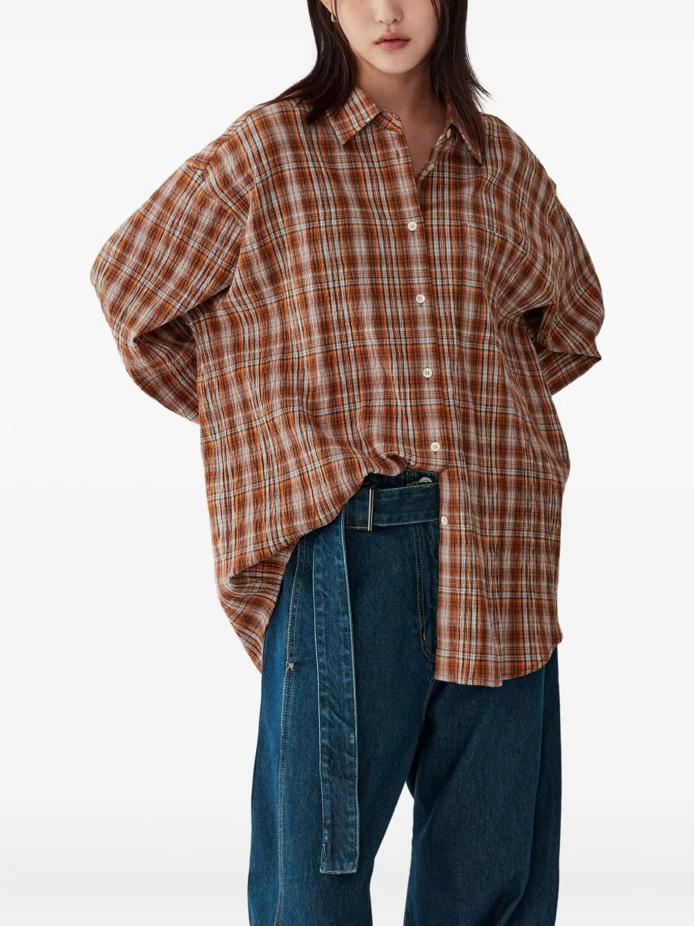 STUDIO TOMBOY Geruite blouse met enkele zak Oranje