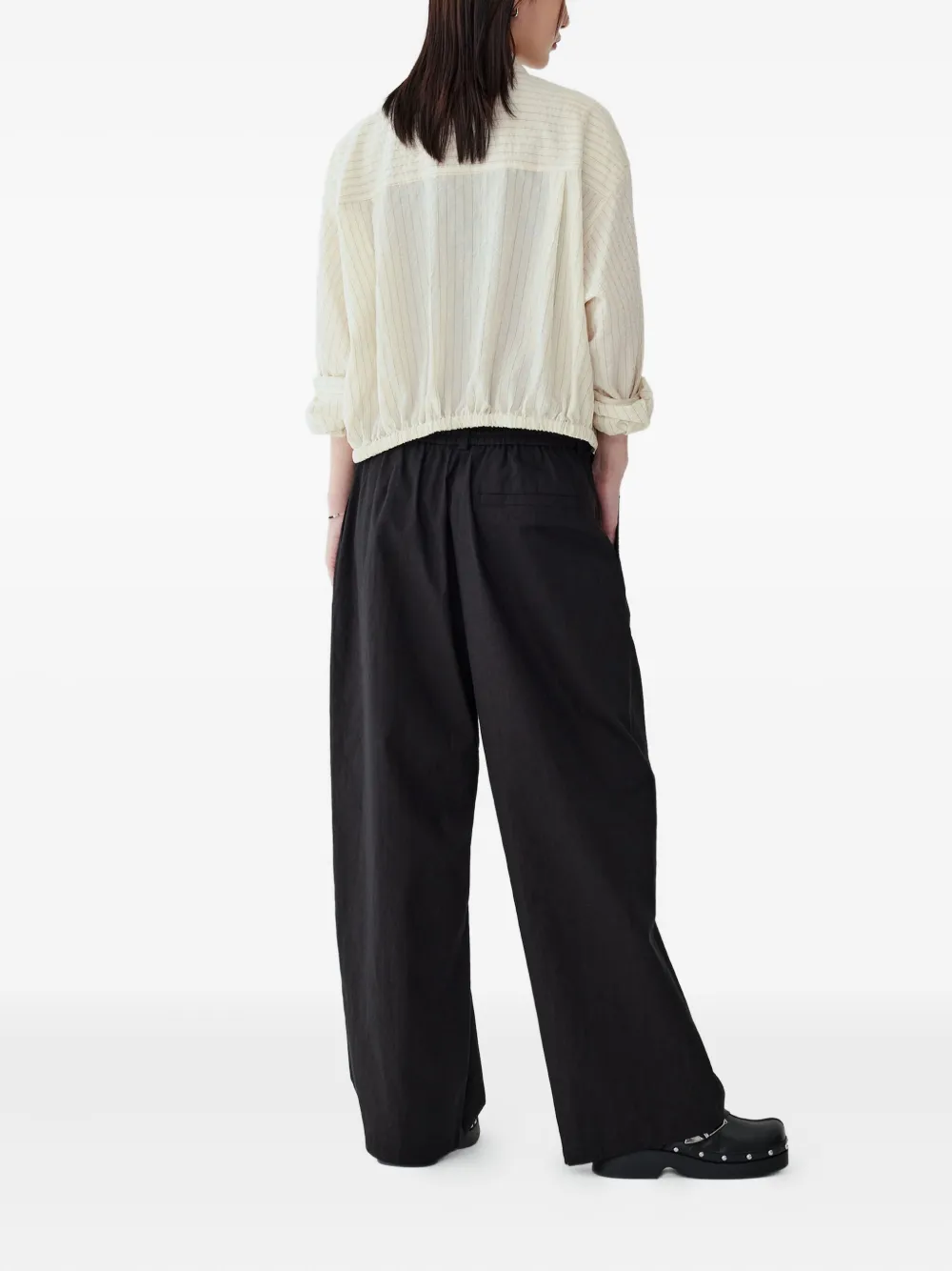 STUDIO TOMBOY elastic-hem striped shirt - Beige