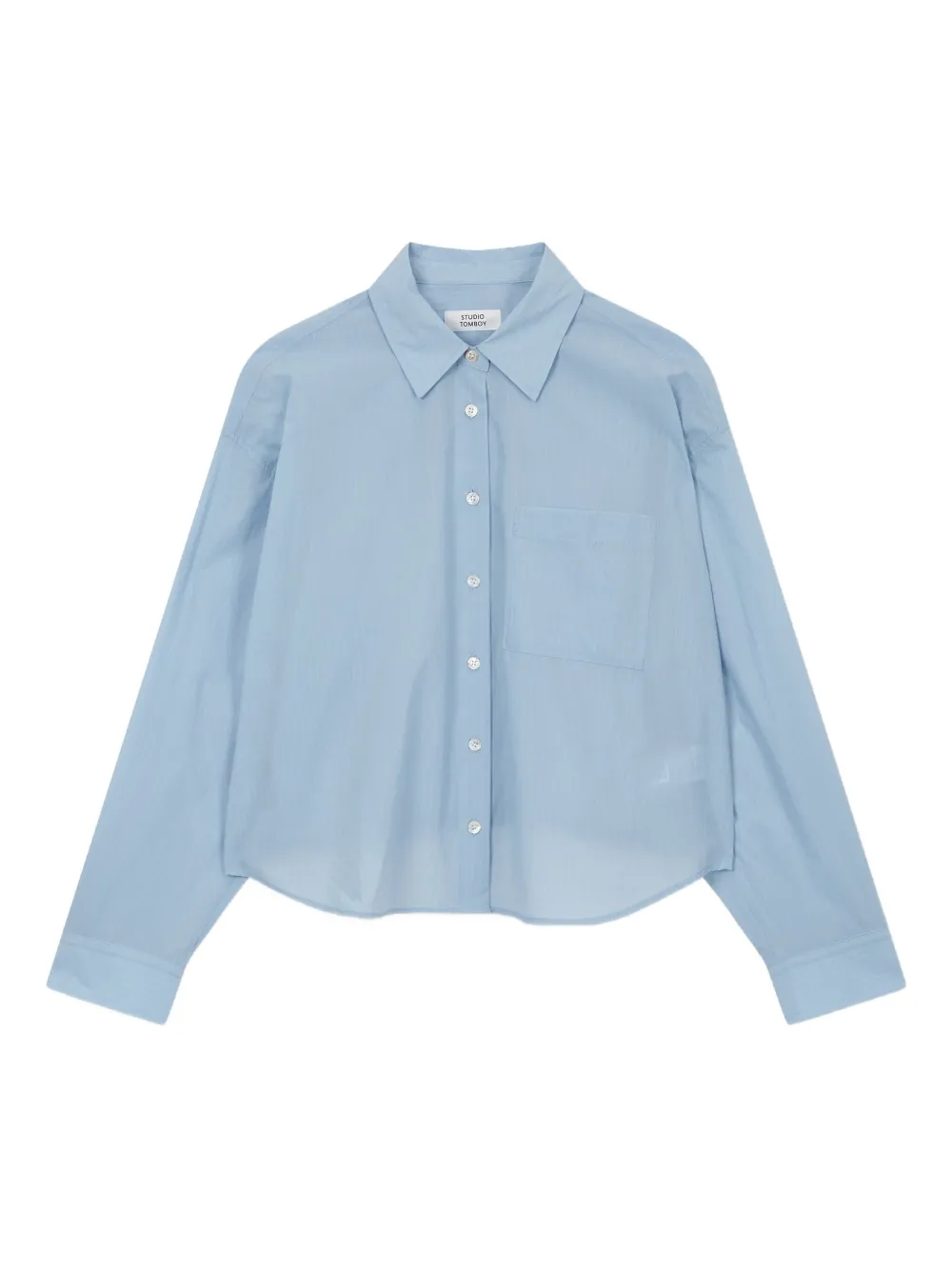 STUDIO TOMBOY chemise crop à ourlet élastiqué | bleu | Image 1