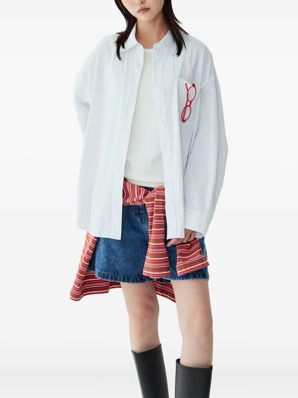 STUDIO TOMBOY Gestreept blouse met zak Wit