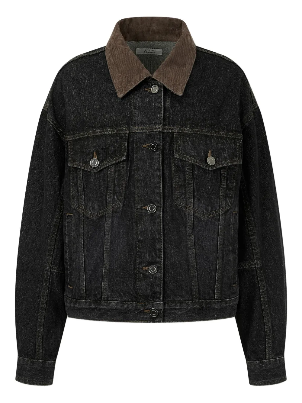 STUDIO TOMBOY corduroy-collar denim jacket | Black | Image 1