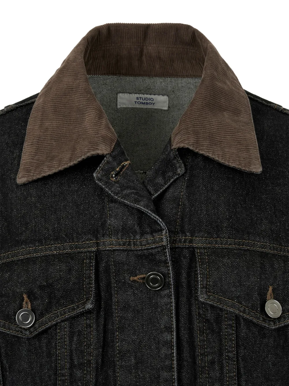 Studio Tomboy Corduroy-collar Denim Jacket In Black