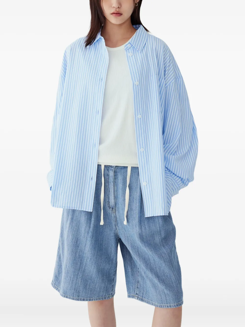 Studio Tomboy Striped Single-pocket Shirt In Blue
