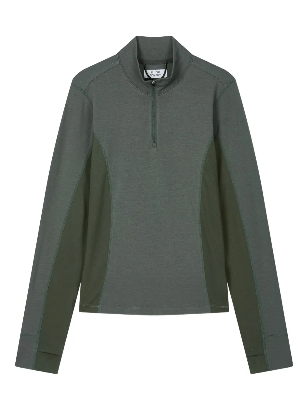 Studio Tomboy Half-zip Panelled Sweatshirt In Green