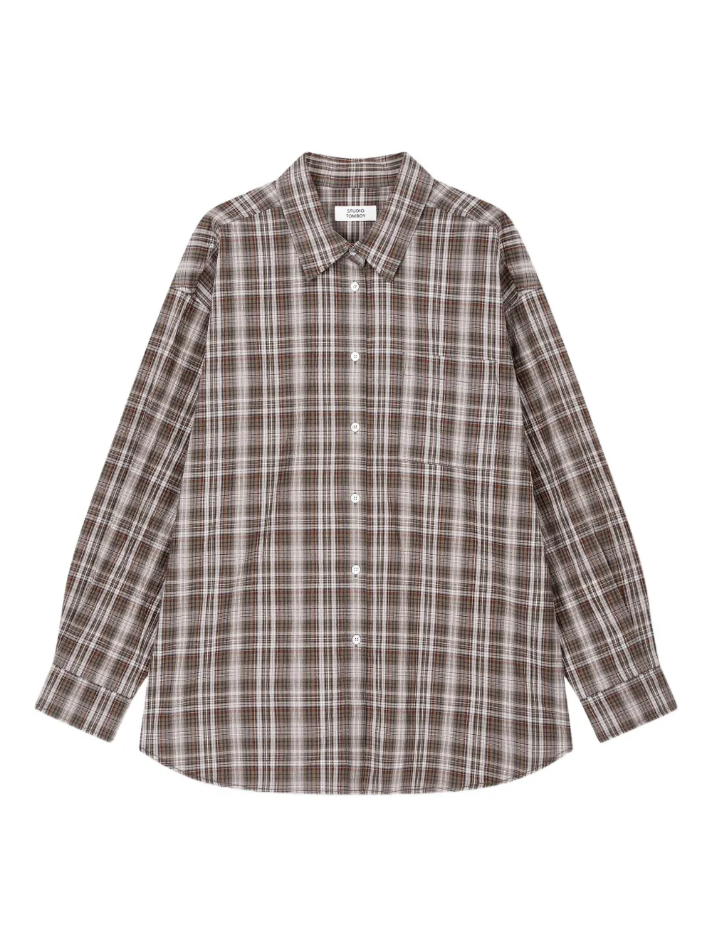 Studio Tomboy Single-pocket Checked Shirt In Brown