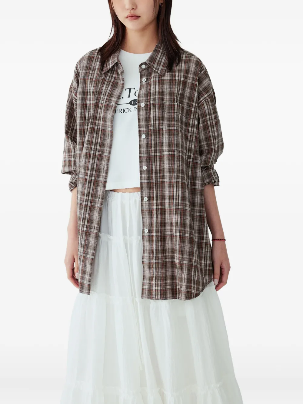 Studio Tomboy Single-pocket Checked Shirt In Brown