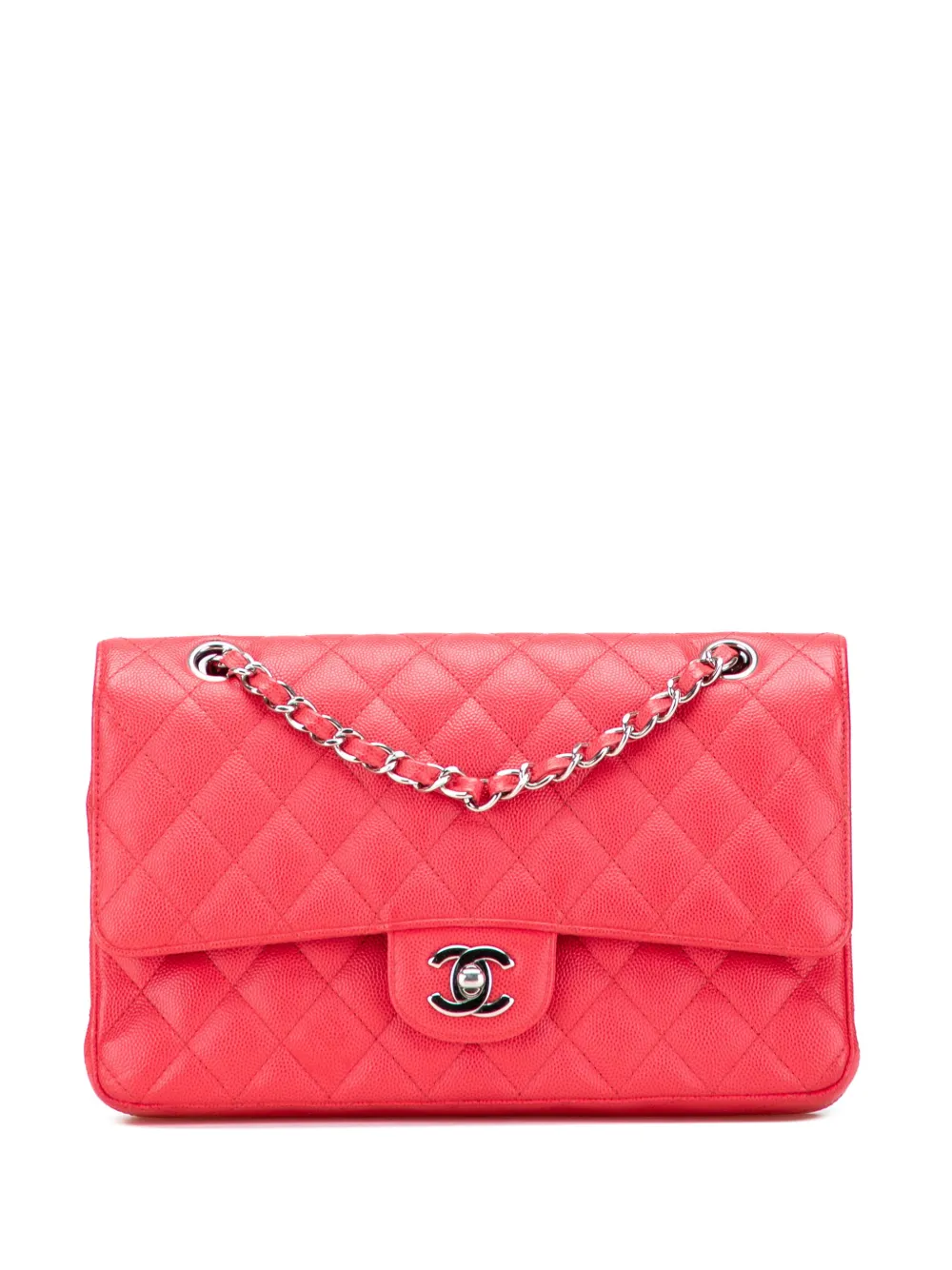 CHANEL Pre-Owned 2018 ミディアム クラシック キャビア ダブルフラップ ショルダーバッグ - レッド CHANEL Pre-Owned 2018 ミディアム クラシック キャビア ダブルフラップ ショルダーバッグ - レッド
