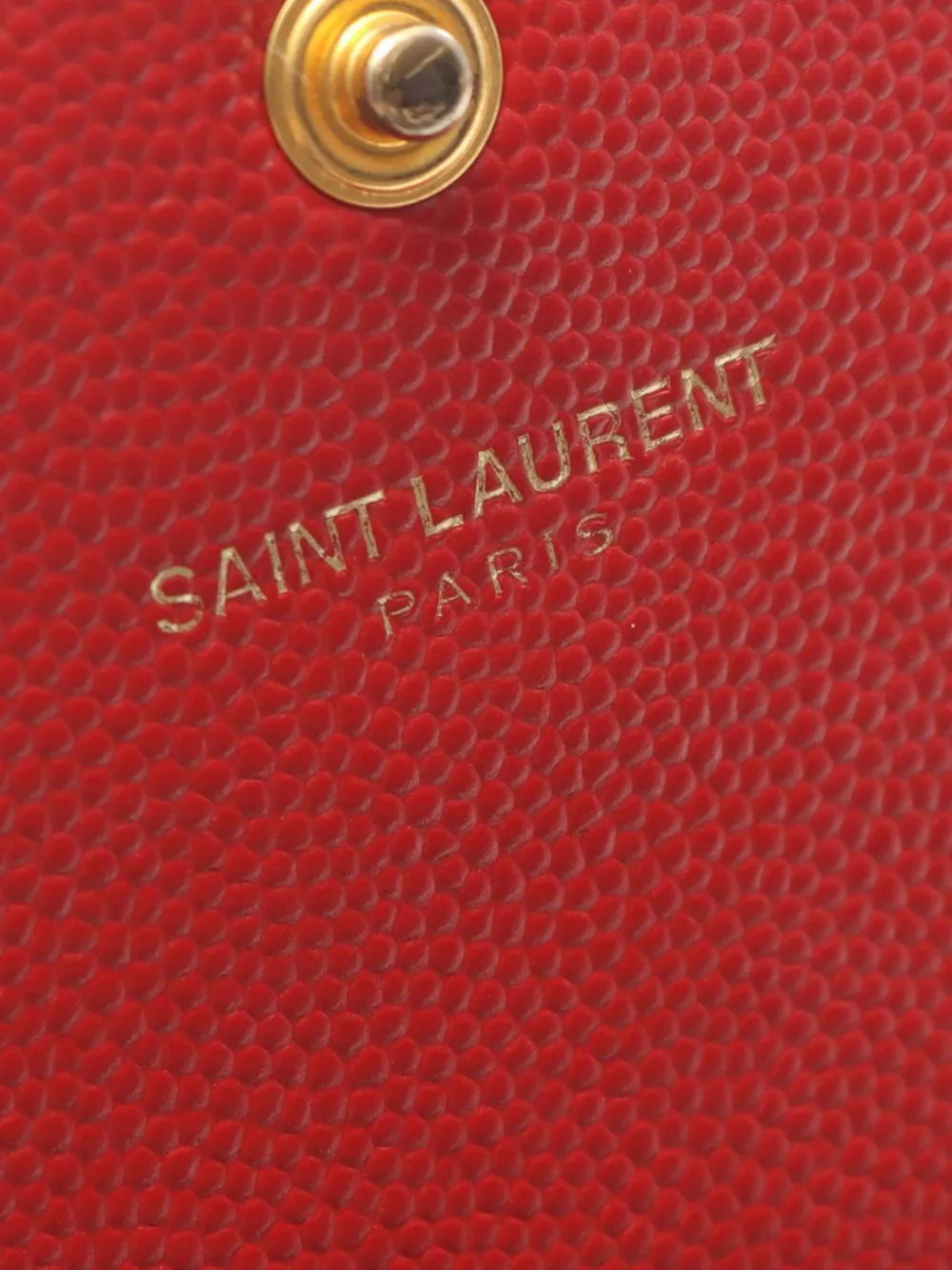 Pre-owned Saint Laurent 2013-2025 Grain De Poudre Chevron Monogram Envelope Wallet On Chain Crossbody Bag In Red
