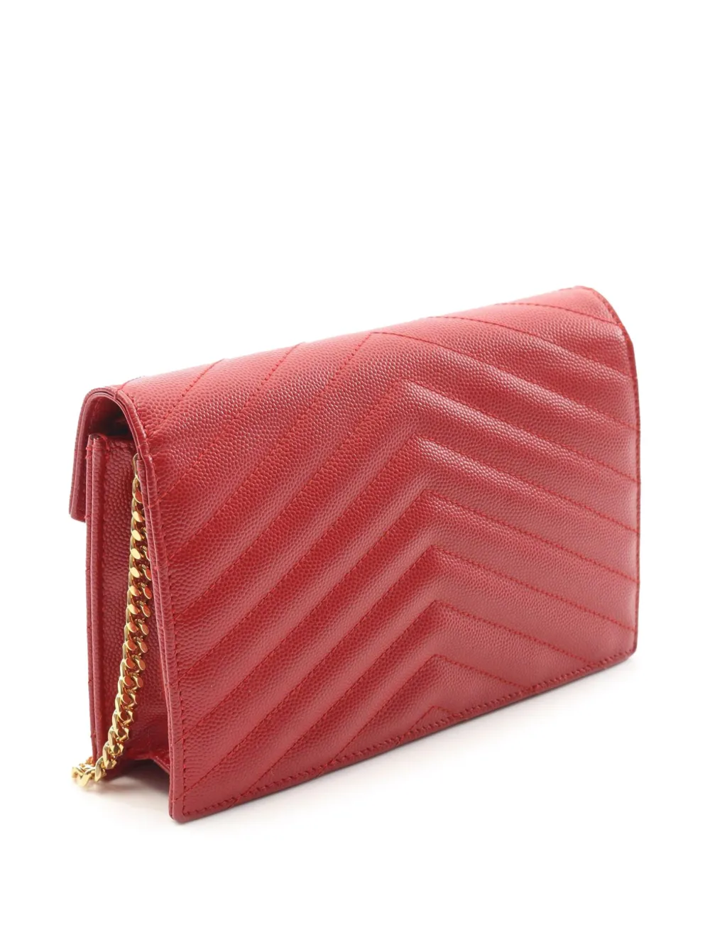 Pre-owned Saint Laurent 2013-2025 Grain De Poudre Chevron Monogram Envelope Wallet On Chain Crossbody Bag In Red