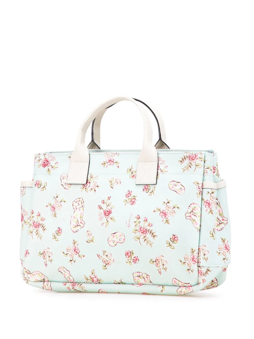 Pre-owned Gucci 2016-2025 Small Floral Canvas Childrens Tote Bag In Green