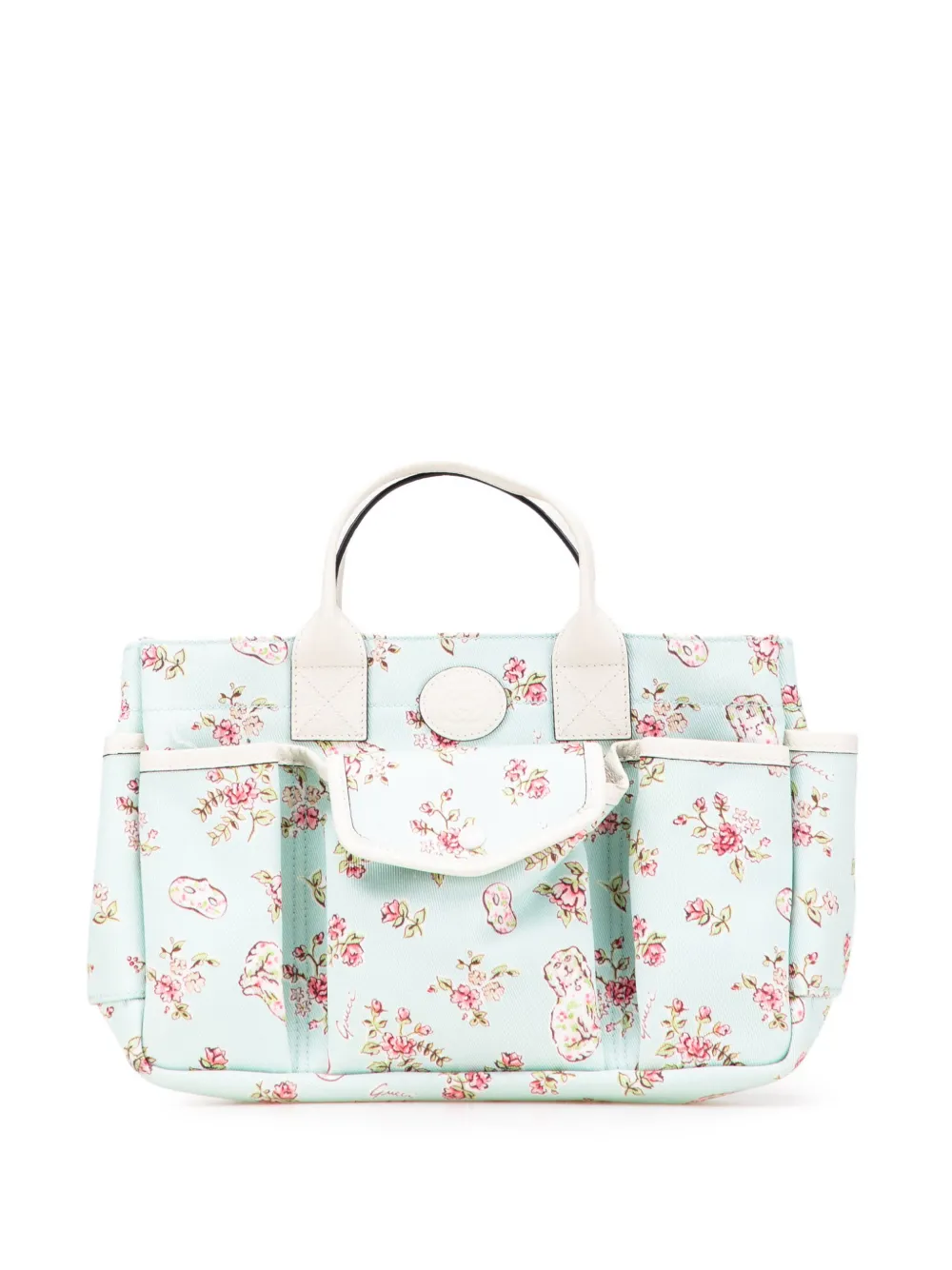 Pre-owned Gucci 2016-2025 Small Floral Canvas Childrens Tote Bag In Green