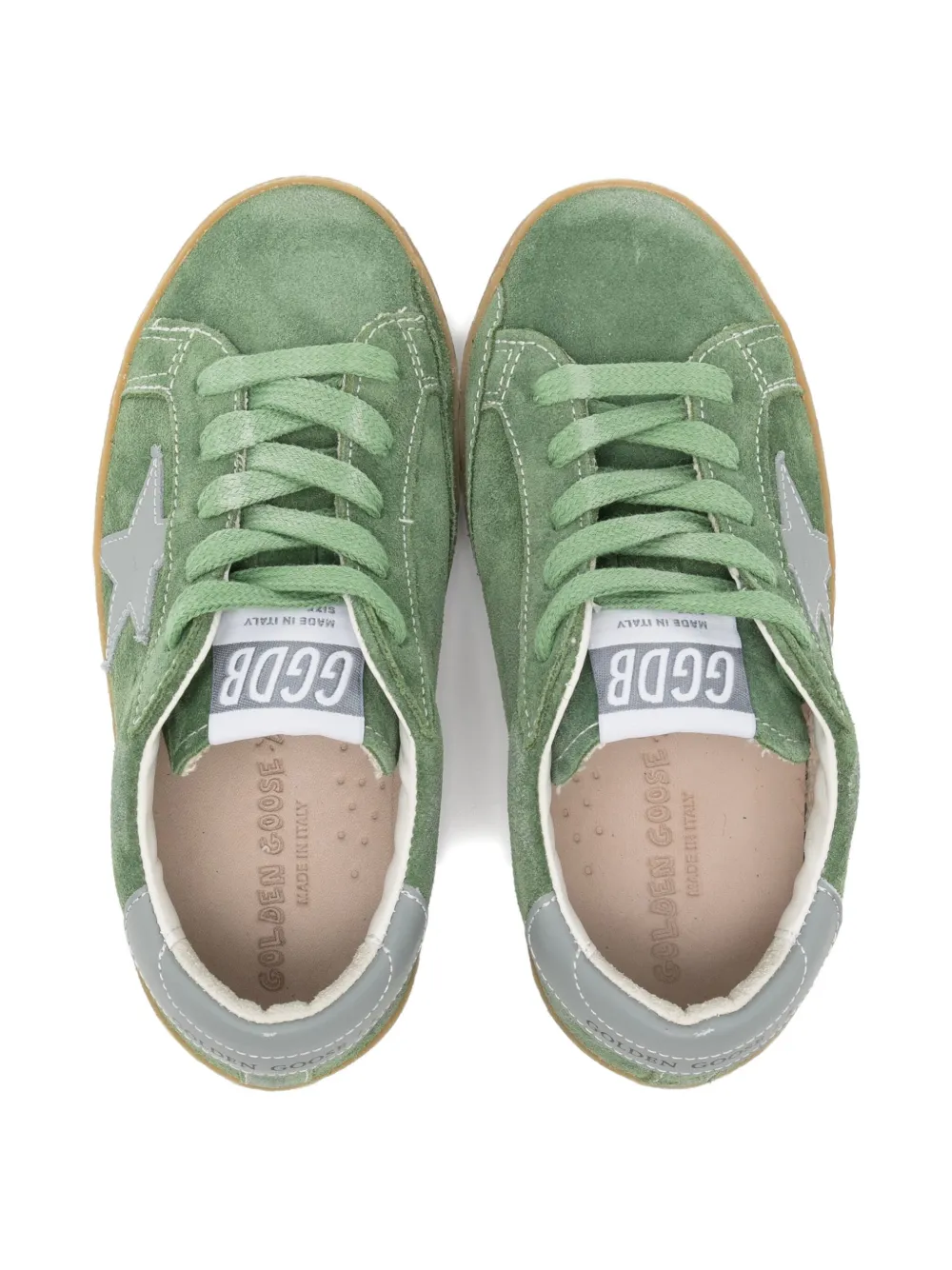 Golden Goose Kids star-embroidered suede trainers Green