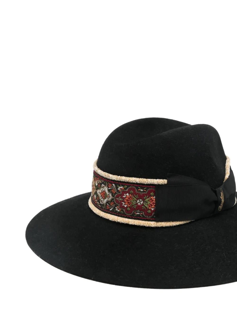 Borsalino Hut Embroidered-band Wool Hat In Black