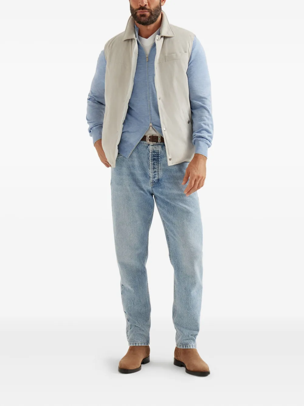 Brunello Cucinelli Zip-neck Lightweight Cardigan In Blue