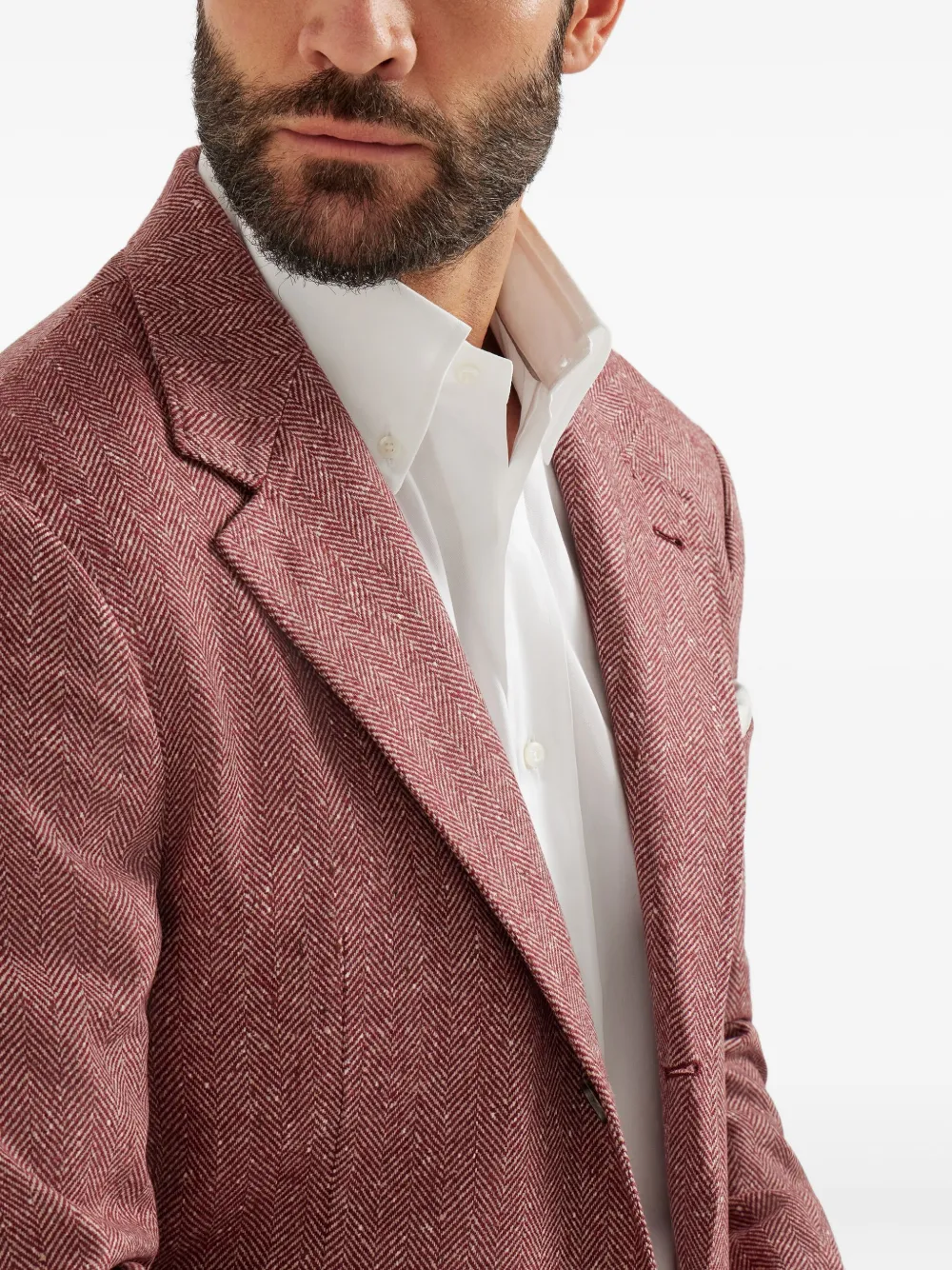 Brunello Cucinelli Herringbone Deconstructed Blazer In Red