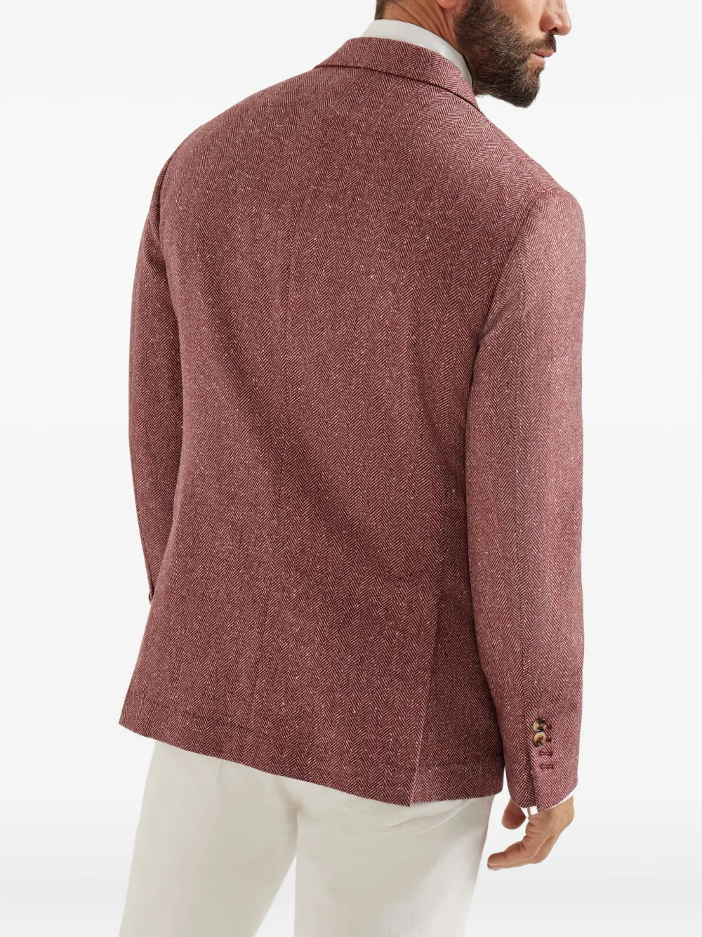 Brunello Cucinelli Herringbone Deconstructed Blazer In Red