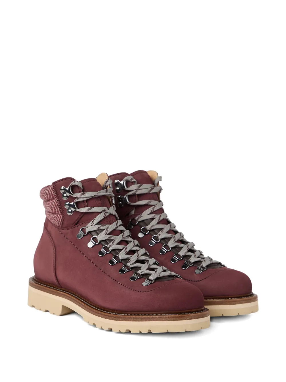 Brunello Cucinelli lace-up herringbone-detail boots Red