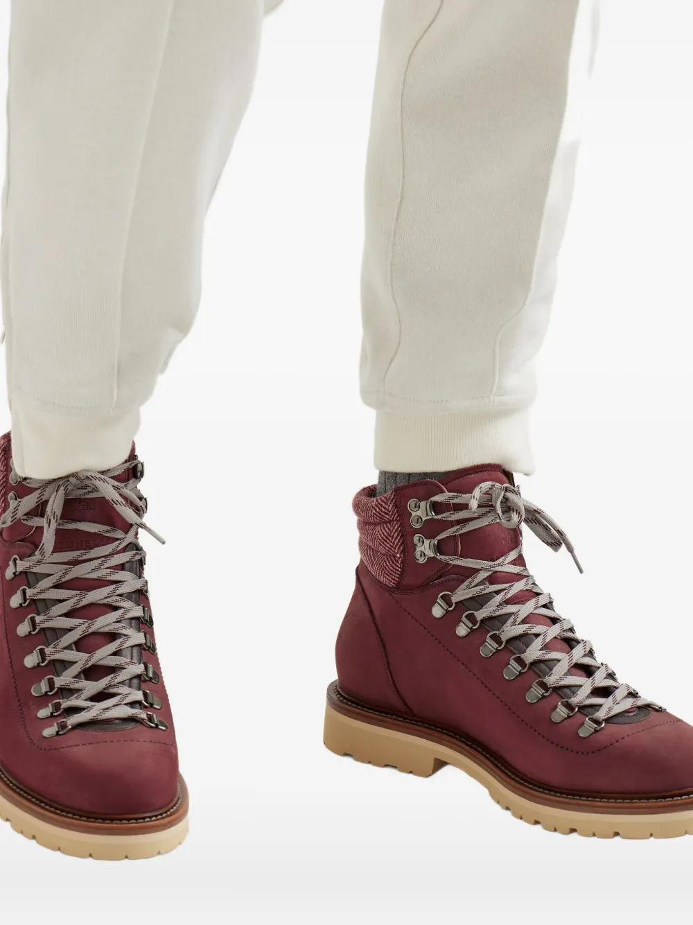 Brunello Cucinelli lace-up herringbone-detail boots Red