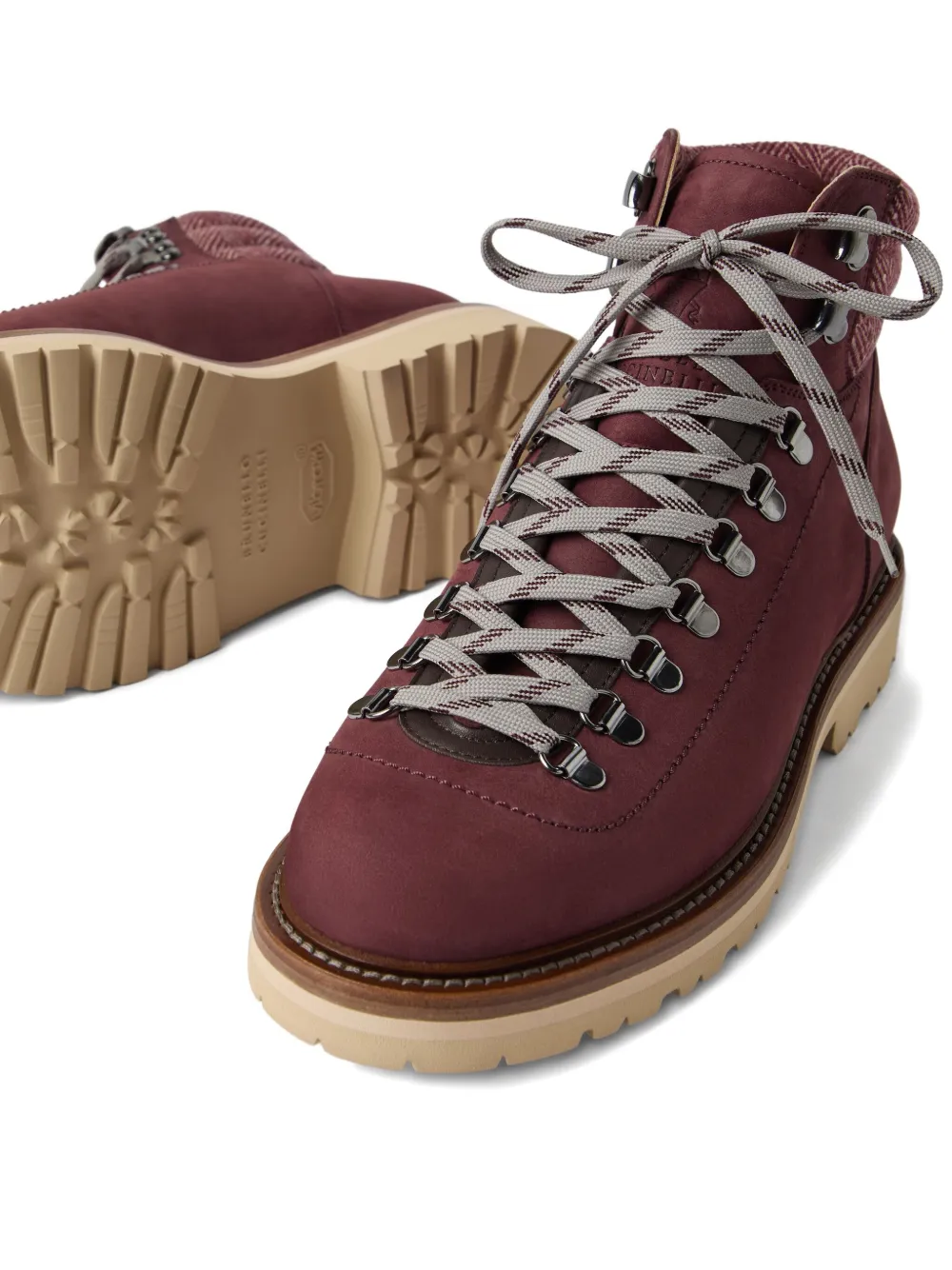 Brunello Cucinelli lace-up herringbone-detail boots Red
