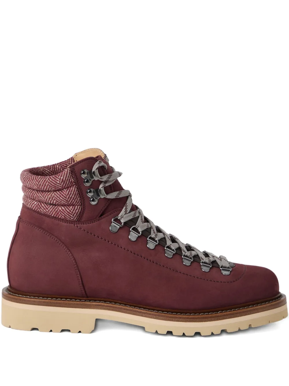 Brunello Cucinelli lace-up herringbone-detail boots Red