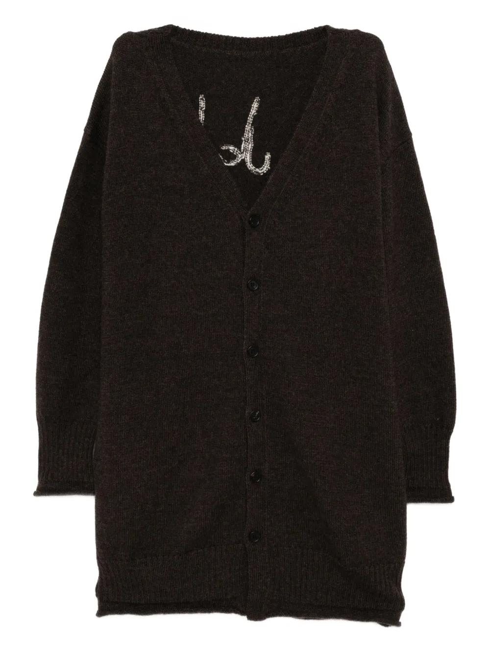 Yohji Yamamoto Logo-printed V-neck Cardigan In Brown