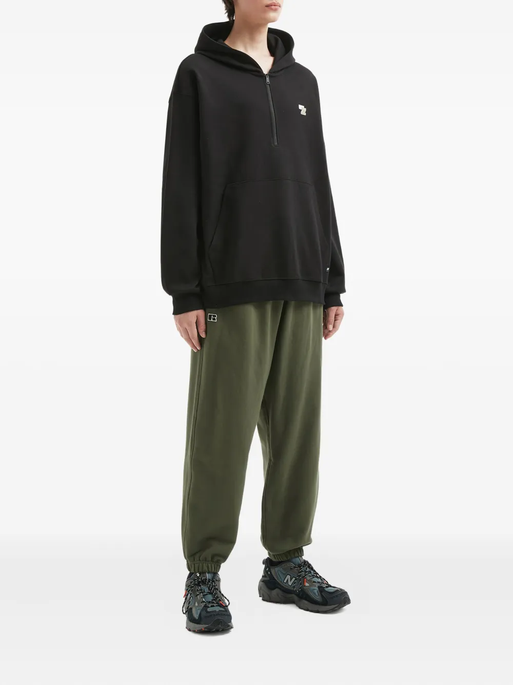 Izzue Half-zip Kangaroo-pocket Hoodie In Black