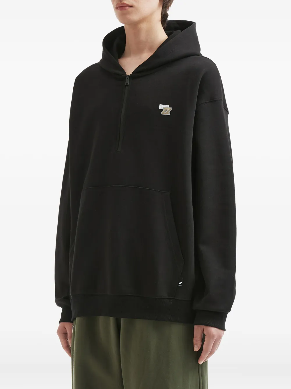 Izzue Half-zip Kangaroo-pocket Hoodie In Black