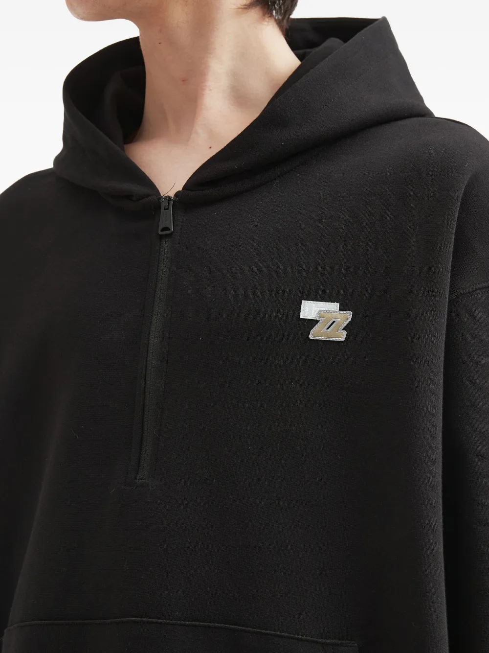 Izzue Half-zip Kangaroo-pocket Hoodie In Black