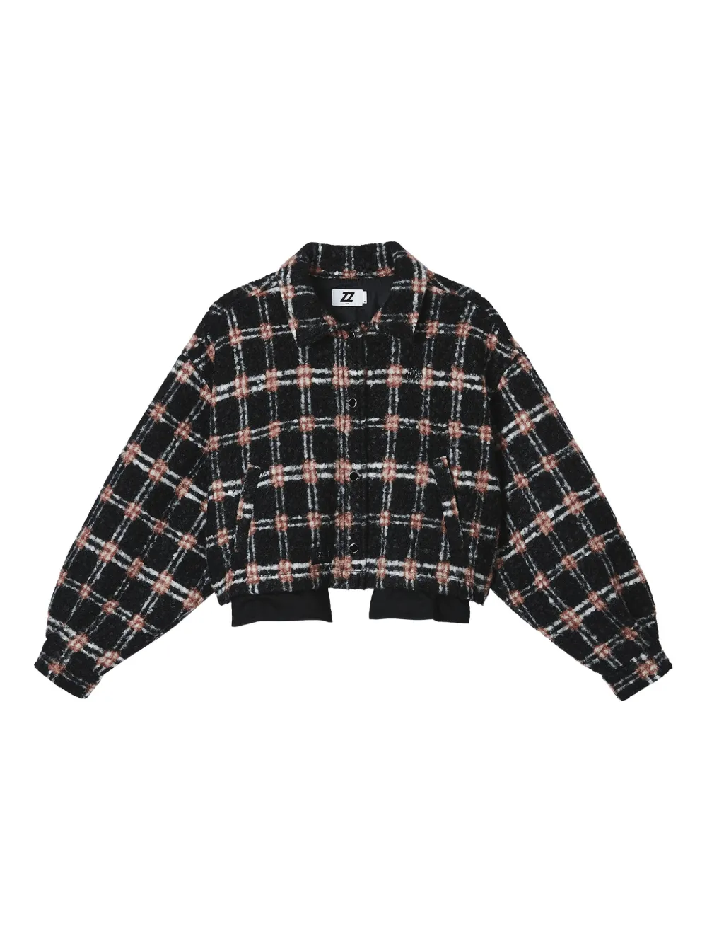 izzue checked balloon-sleeve jacket | Black | Image 1