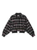 izzue checked balloon-sleeve jacket - Black