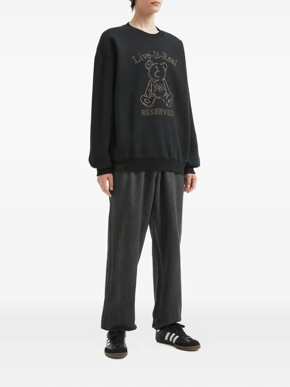 Izzue Sweater met geborduurde teddybeer - Zwart