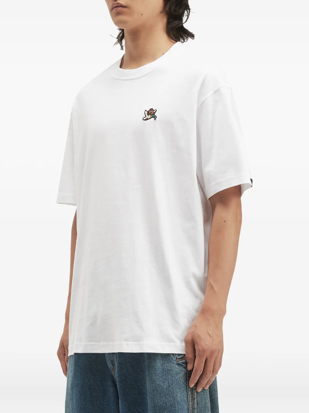 Fingercroxx Cherub-embroidered T-shirt In White