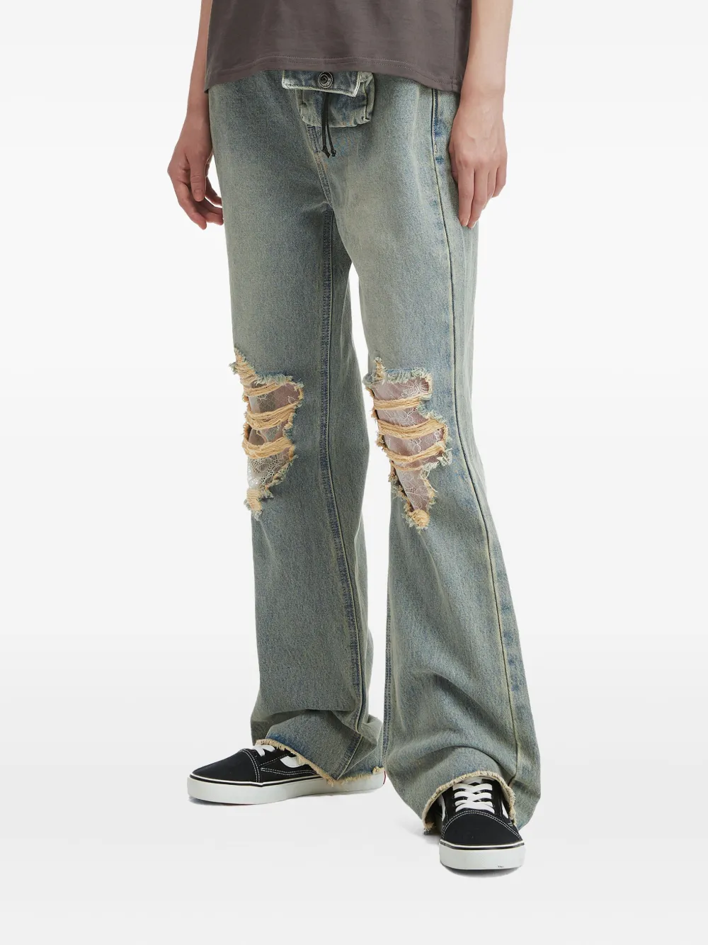 Musium Div. Lace-insert Frayed Jeans In Blue