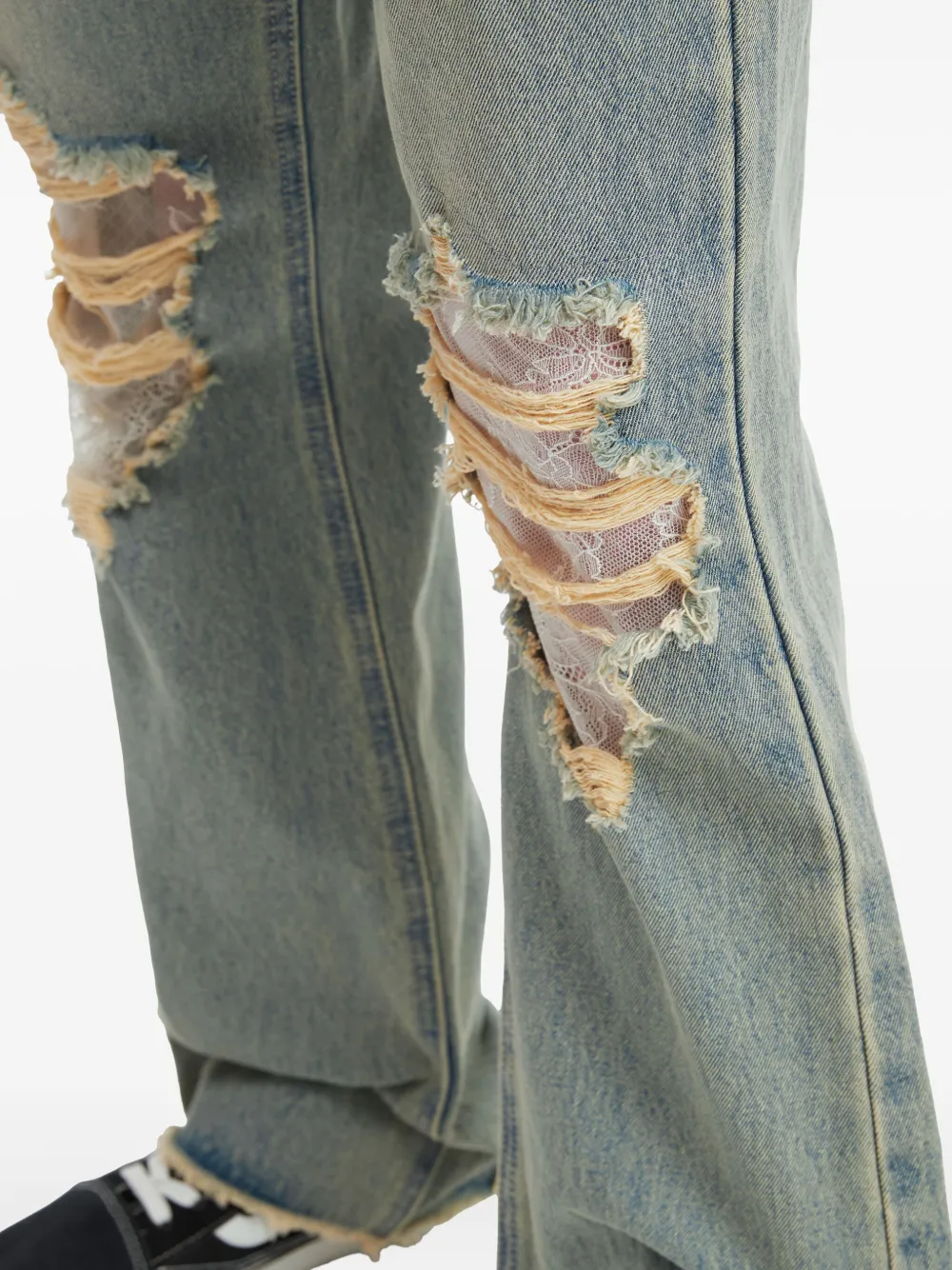 Musium Div. Lace-insert Frayed Jeans In Blue